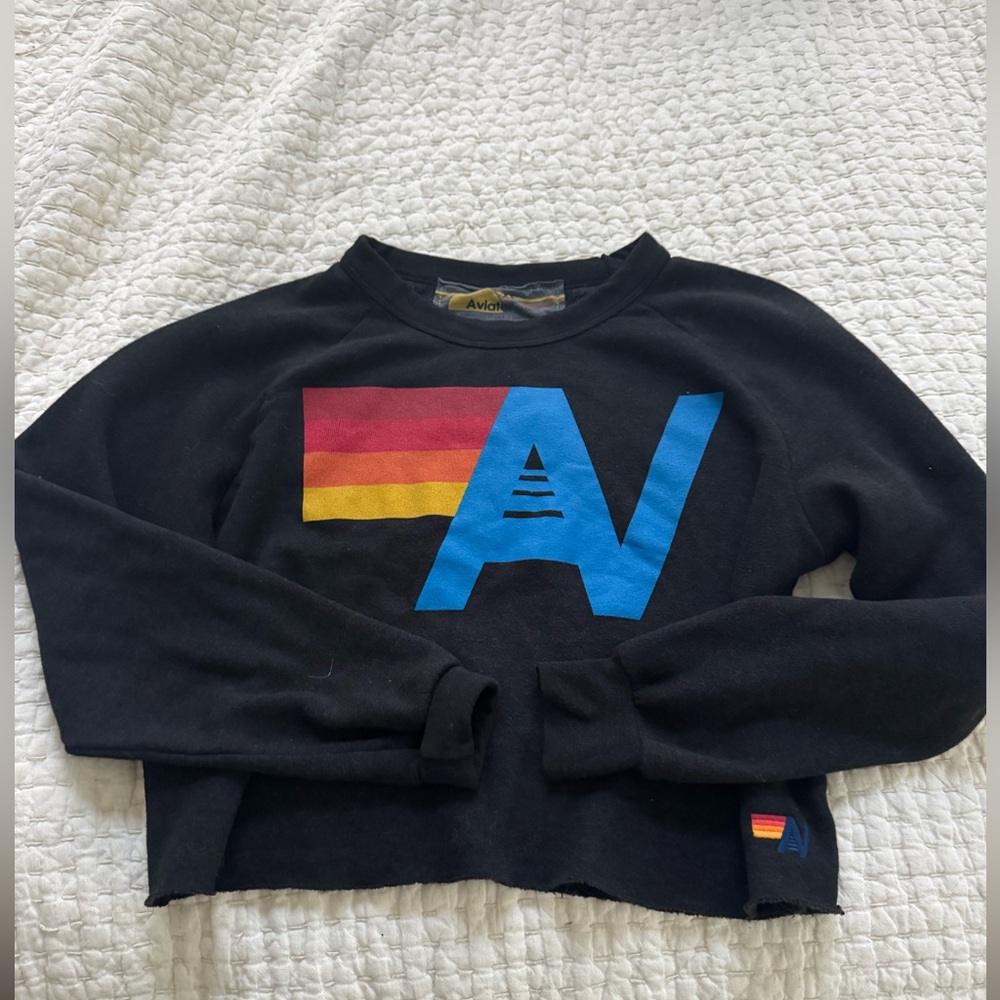 Aviator Nation cropped crew sweatshirt Logo Size XS black